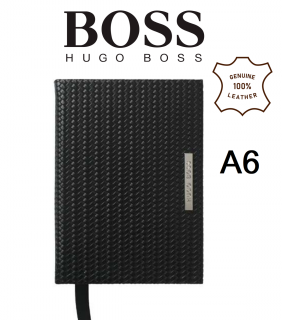 HUGO BOSS - luxusný kožený zápisník A6 s kovovým logom HUGO BOSS